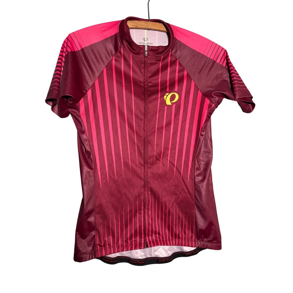 Pearl Izumi Elite Women Cycling Jersey Maroon Pink Striped Full Zip M Activewear